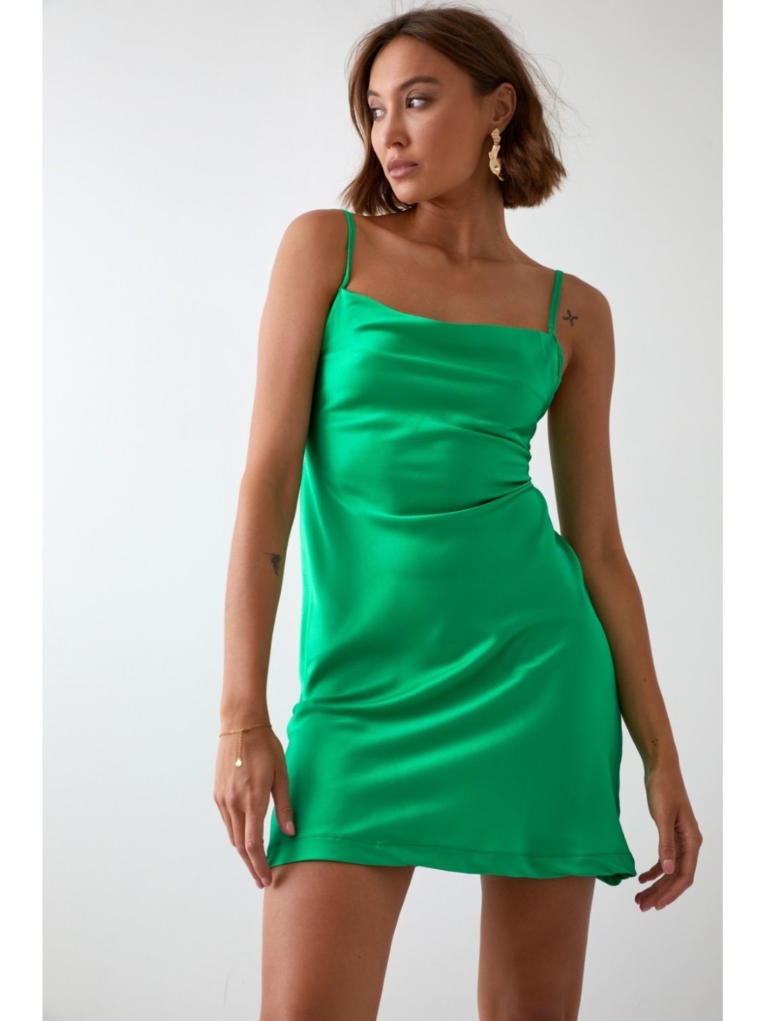 Green satin dress FG645